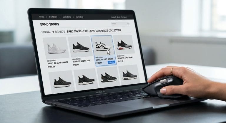branded portals for custom branded corporate swag, workwear shoes and sneakers